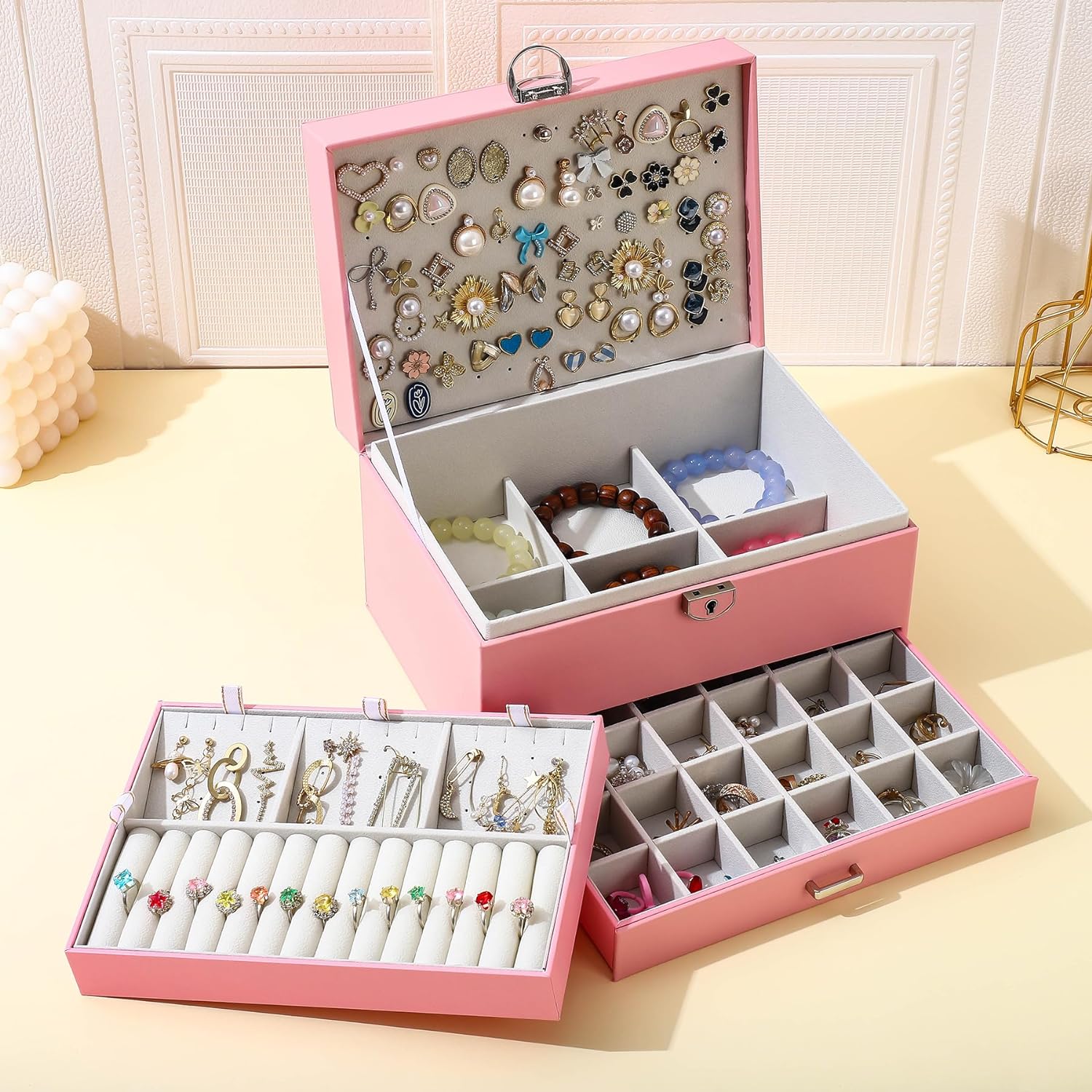 Earring Jewelry Box For Women , With Lock Earring Holder Organizer