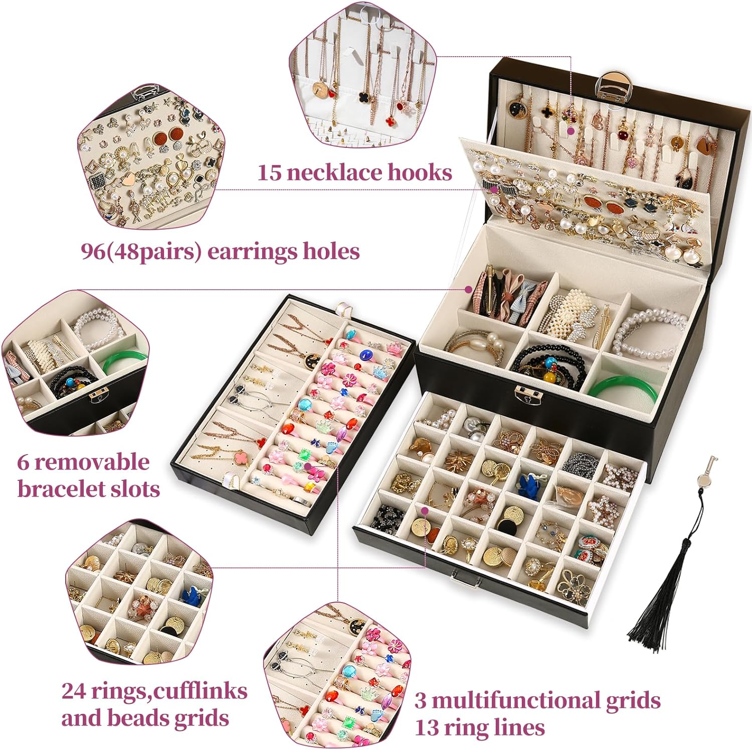 Earring Jewelry Box For Women , With Lock Earring Holder Organizer