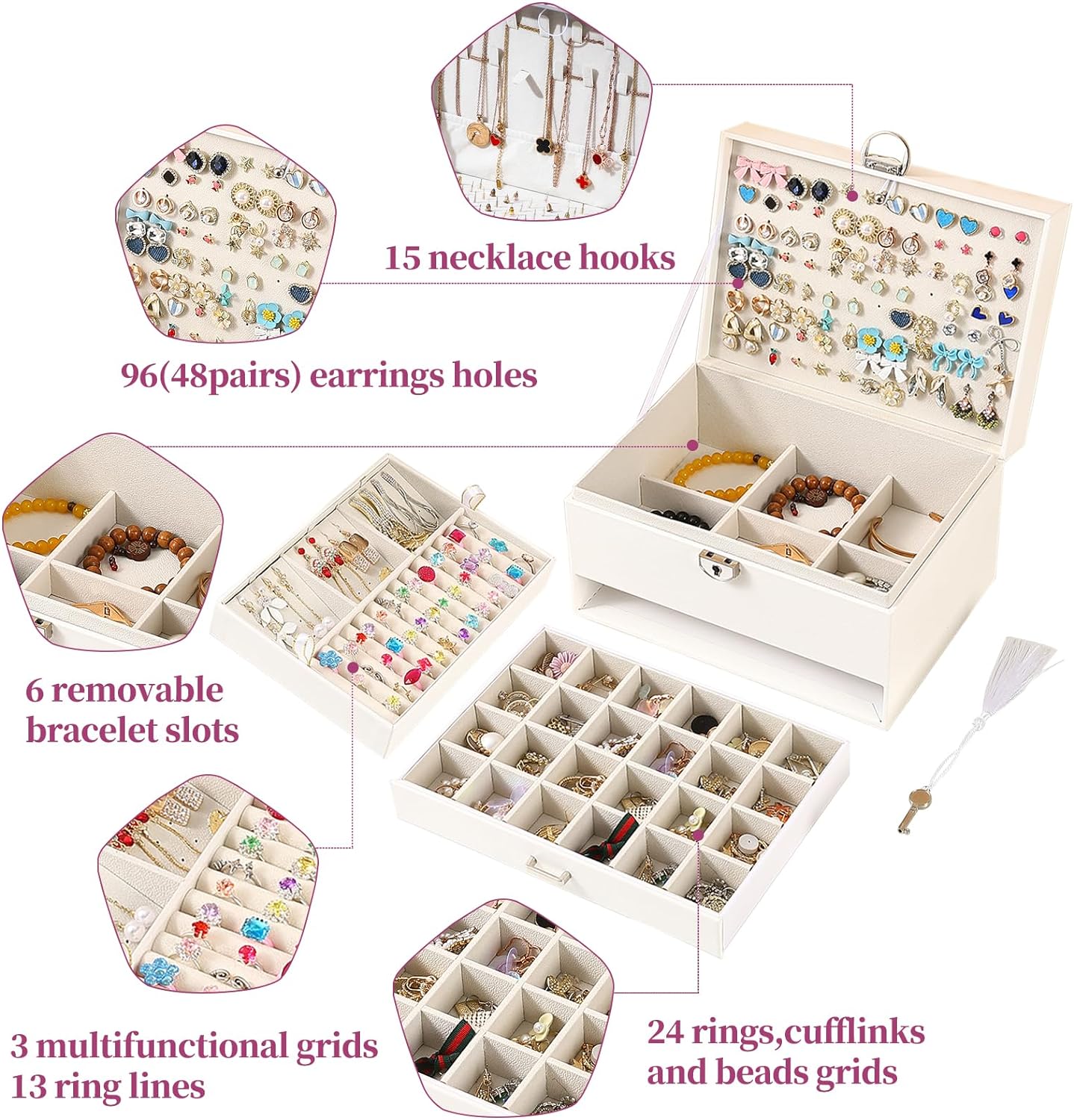 Earring Jewelry Box For Women , With Lock Earring Holder Organizer