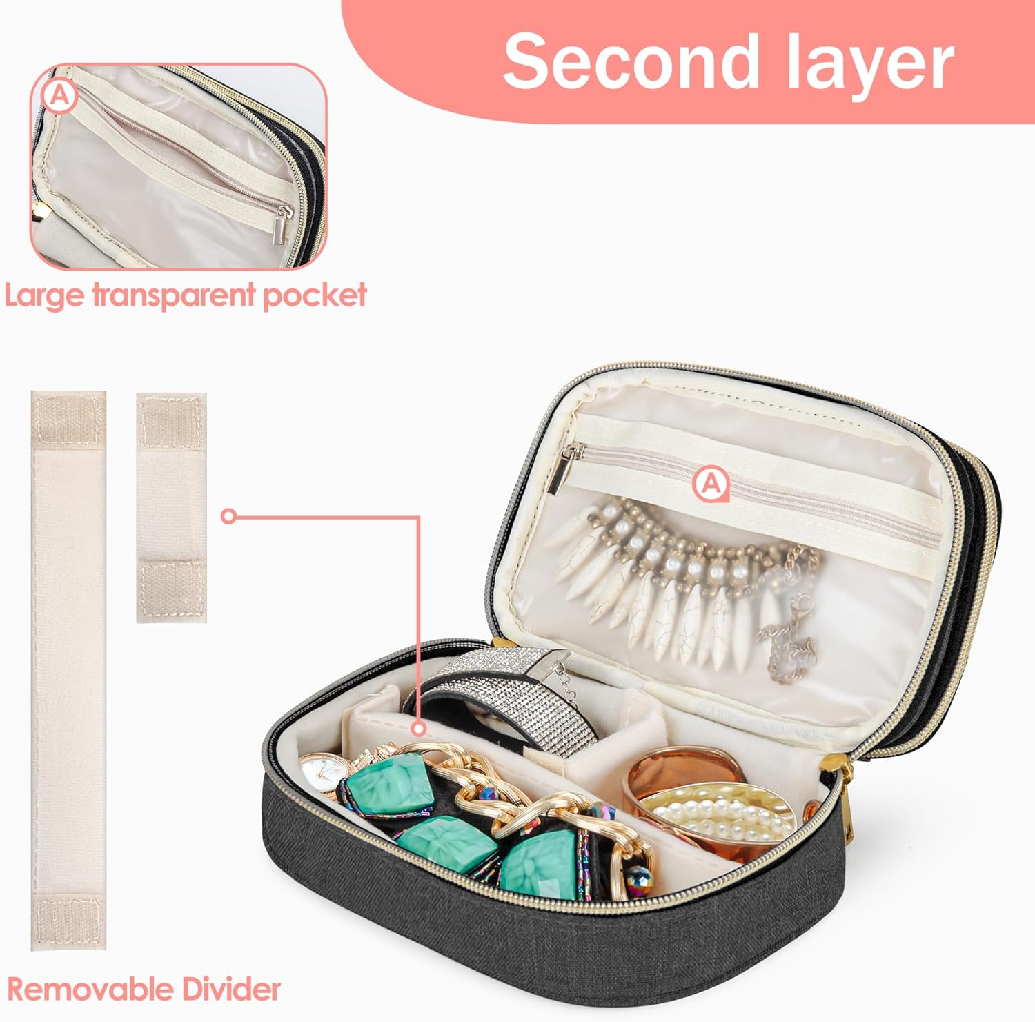 Double Layer Jewelry Organizer, Small Jewelry Travel Case