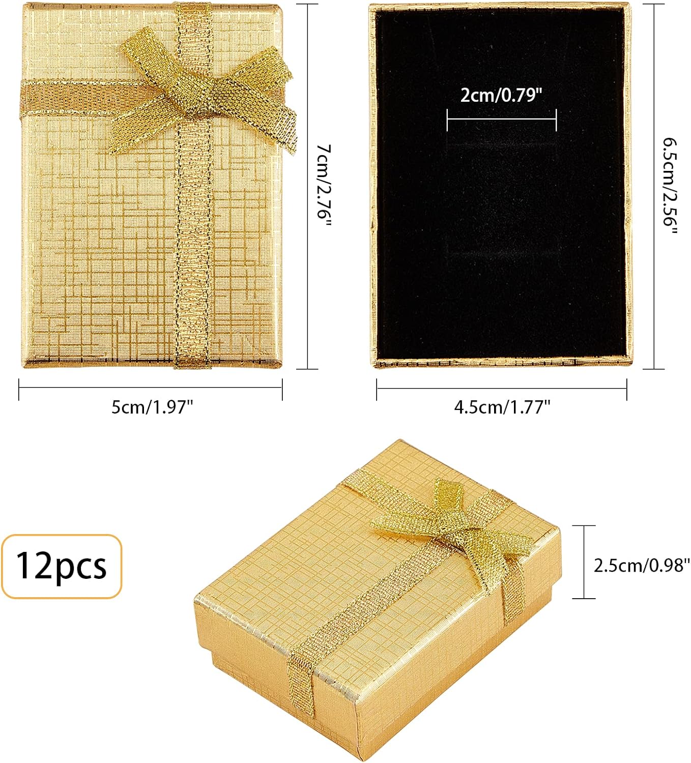 Jewelry Gift Box Set 12Pcs 2.7x2x1 Inch Cardboard Paper Jewelry Boxes Gift Cases with Ribbon Bowknot for Earring Jewelry Rings Pendant Necklaces Bracelet Packaging Box Golden Silver Black