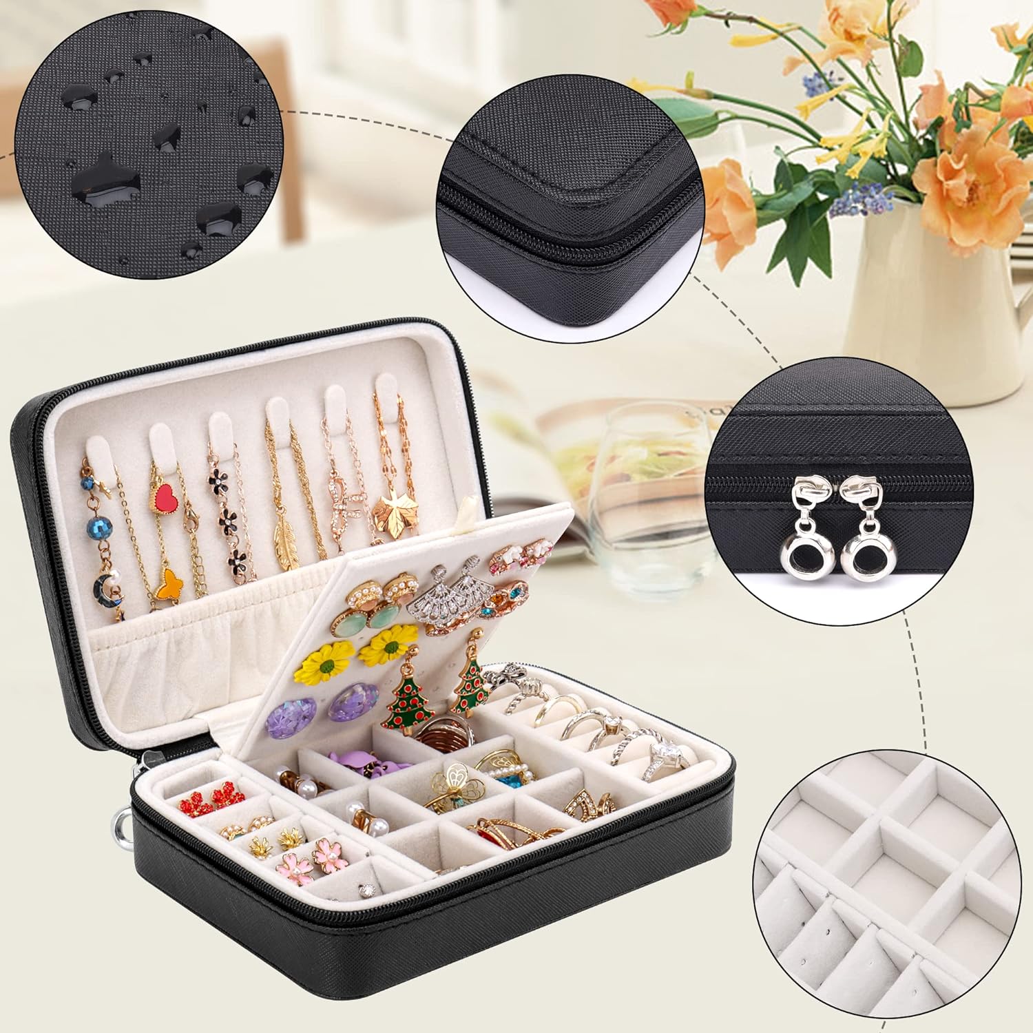 Small Jewelry Box - Travel Jewelry Case PU Leather Jewelry Organizer Storage Holder