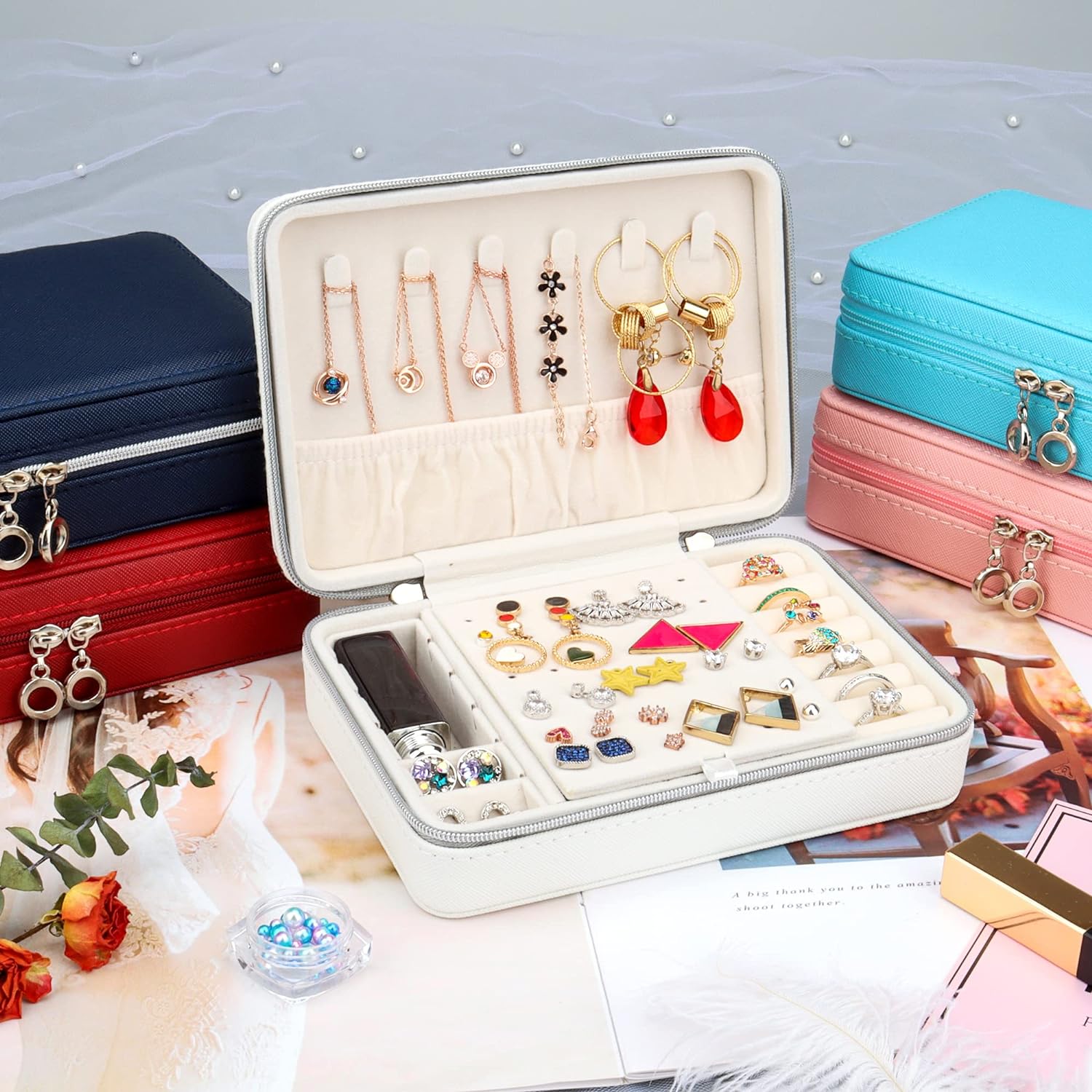 Small Jewelry Box - Travel Jewelry Case PU Leather Jewelry Organizer Storage Holder