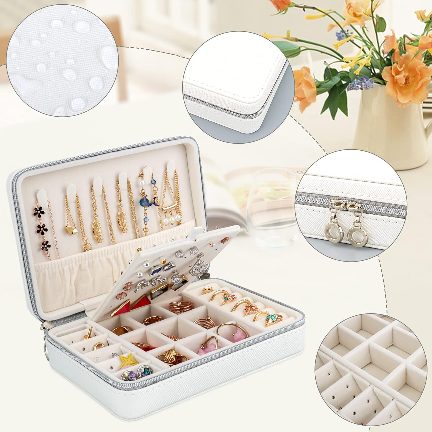 Small Jewelry Box - Travel Jewelry Case PU Leather Jewelry Organizer Storage Holder