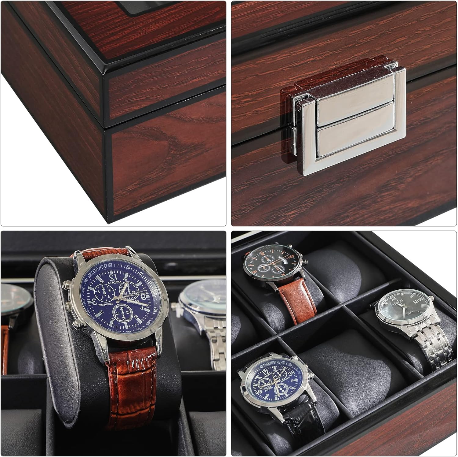 Watch Box 12 Slots PU Leather Watch Case for Men - Jewelry Display Drawer Case with Glass Top,Smooth Velvet Lining