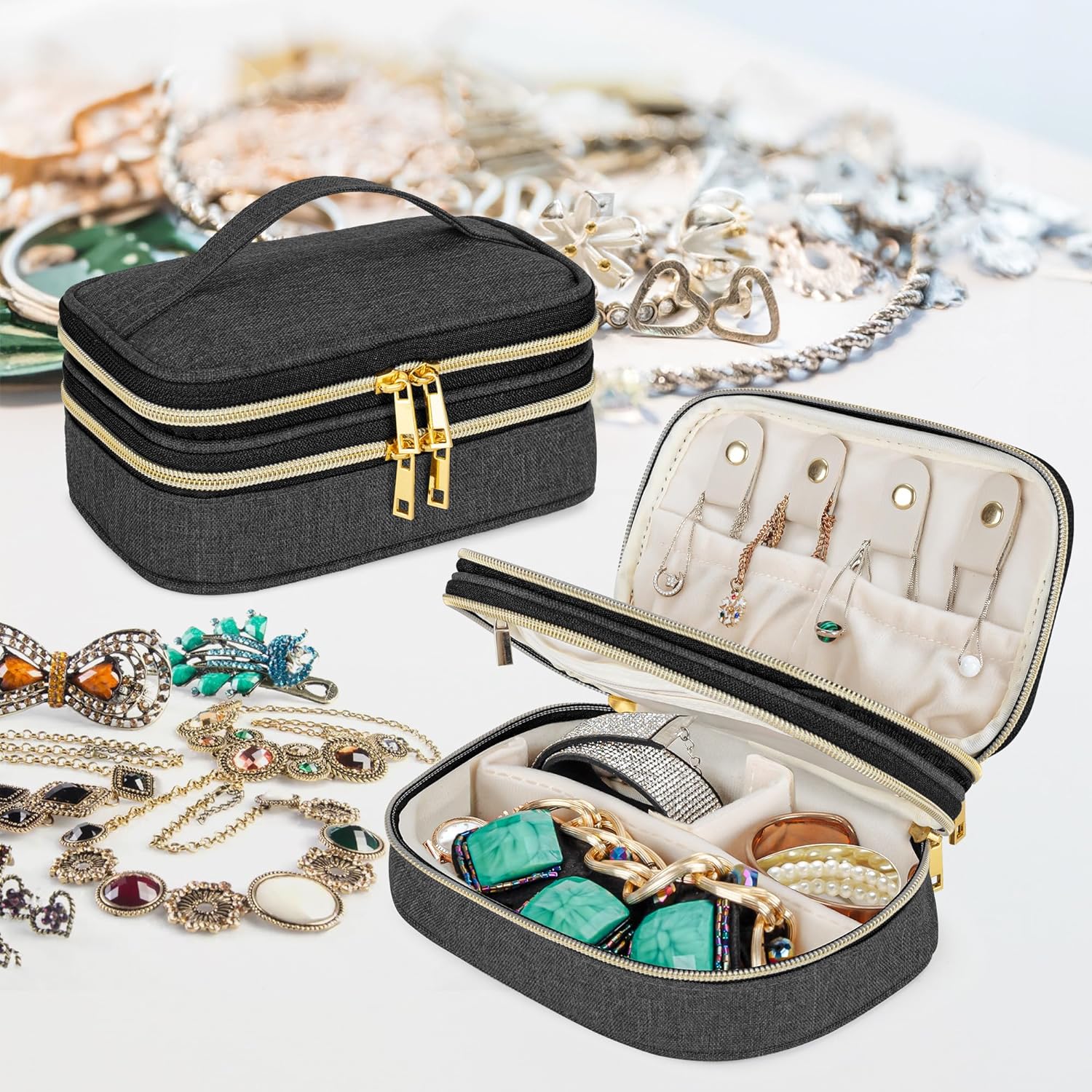 Double Layer Jewelry Organizer, Small Jewelry Travel Case