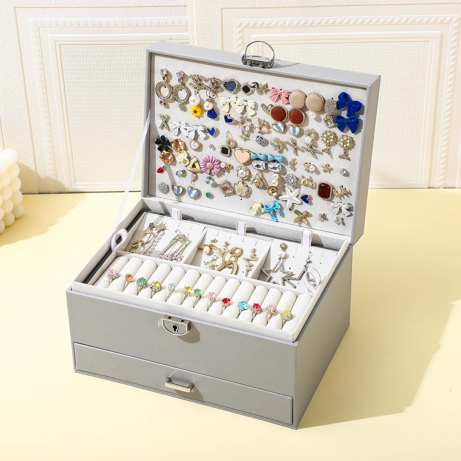 Earring Jewelry Box For Women , With Lock Earring Holder Organizer