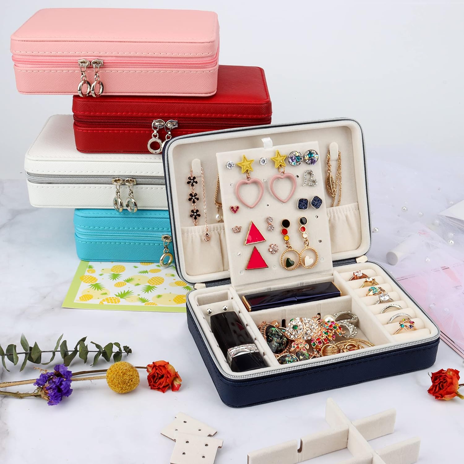 Small Jewelry Box - Travel Jewelry Case PU Leather Jewelry Organizer Storage Holder