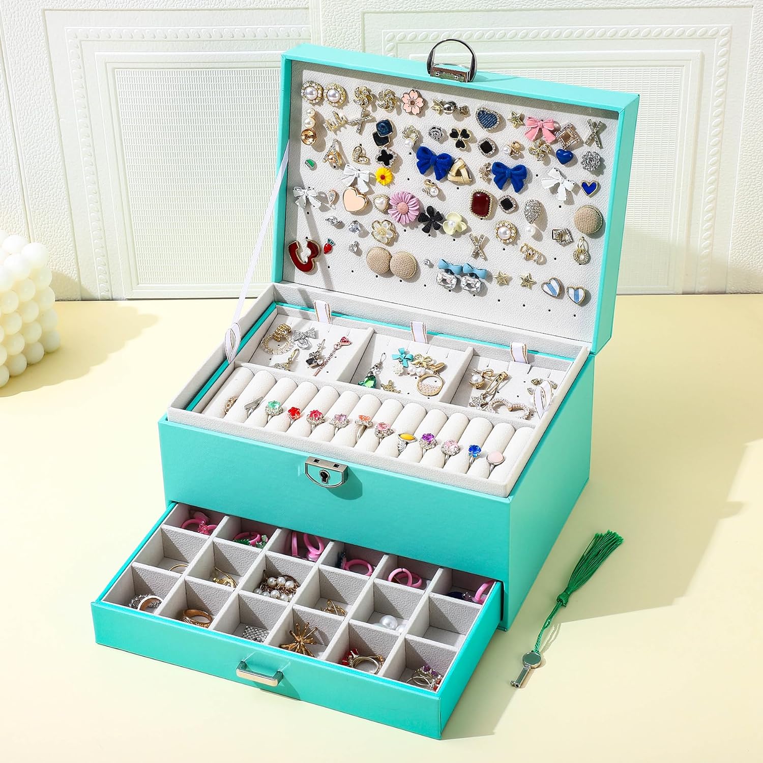 Earring Jewelry Box For Women , With Lock Earring Holder Organizer