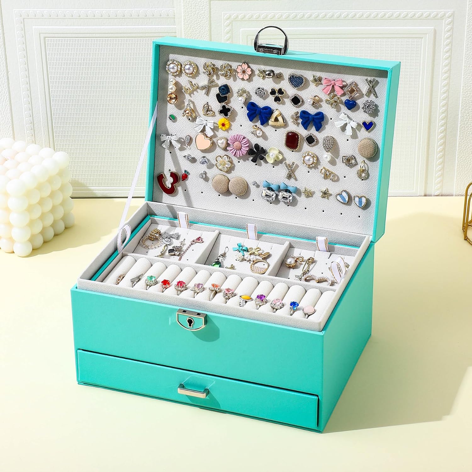 Earring Jewelry Box For Women , With Lock Earring Holder Organizer