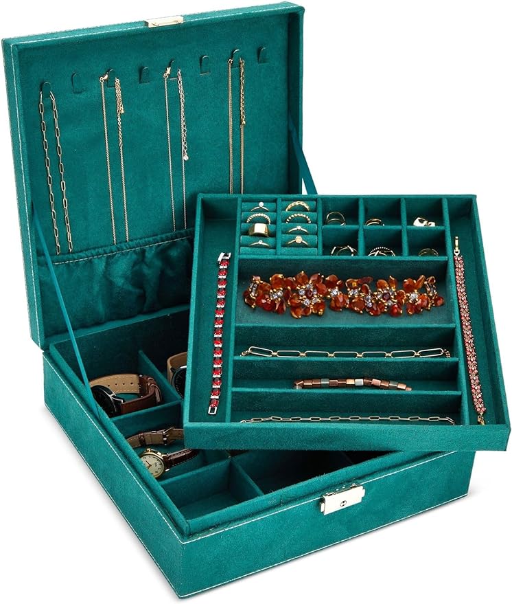 Jewelry Box Organizer Travel Case, Earrings Storage with Removable Tray for Women, Men