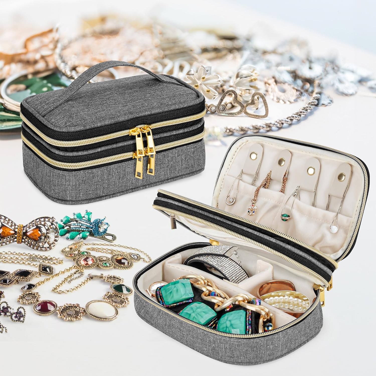 Double Layer Jewelry Organizer, Small Jewelry Travel Case