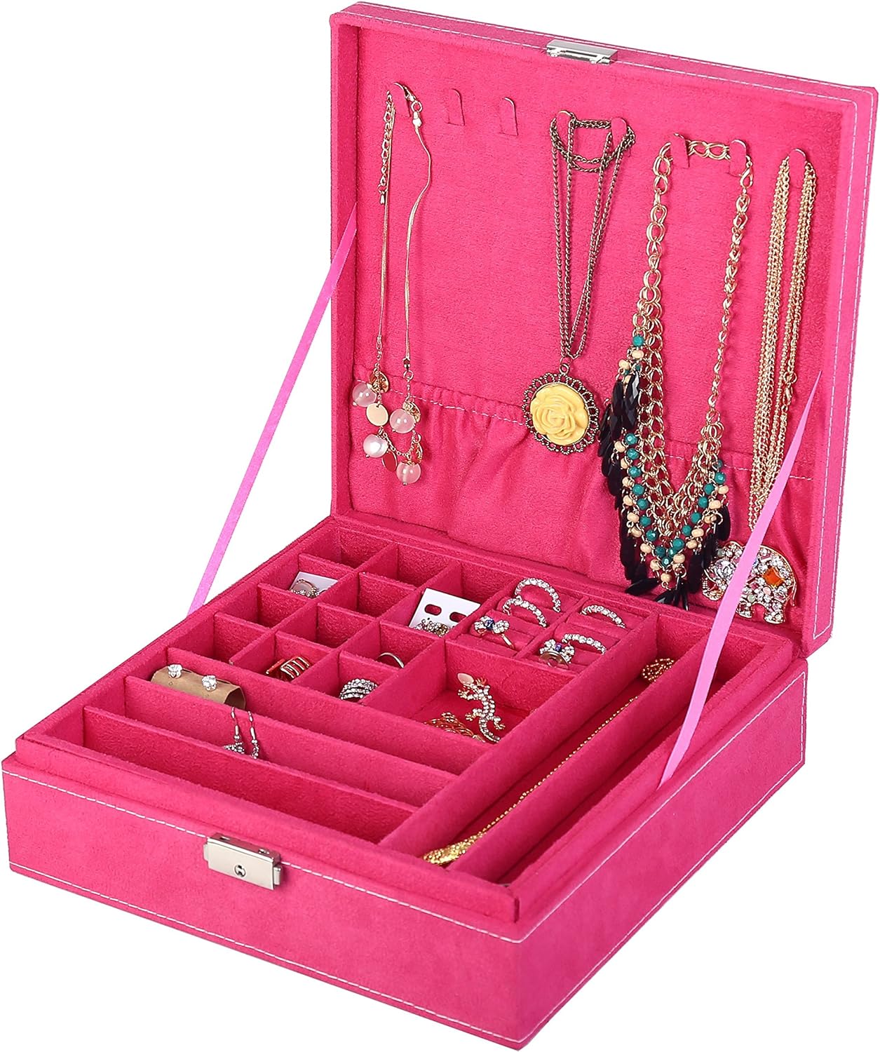 Two-Layer Jewelry Box Organizer Display Storage case with Lock