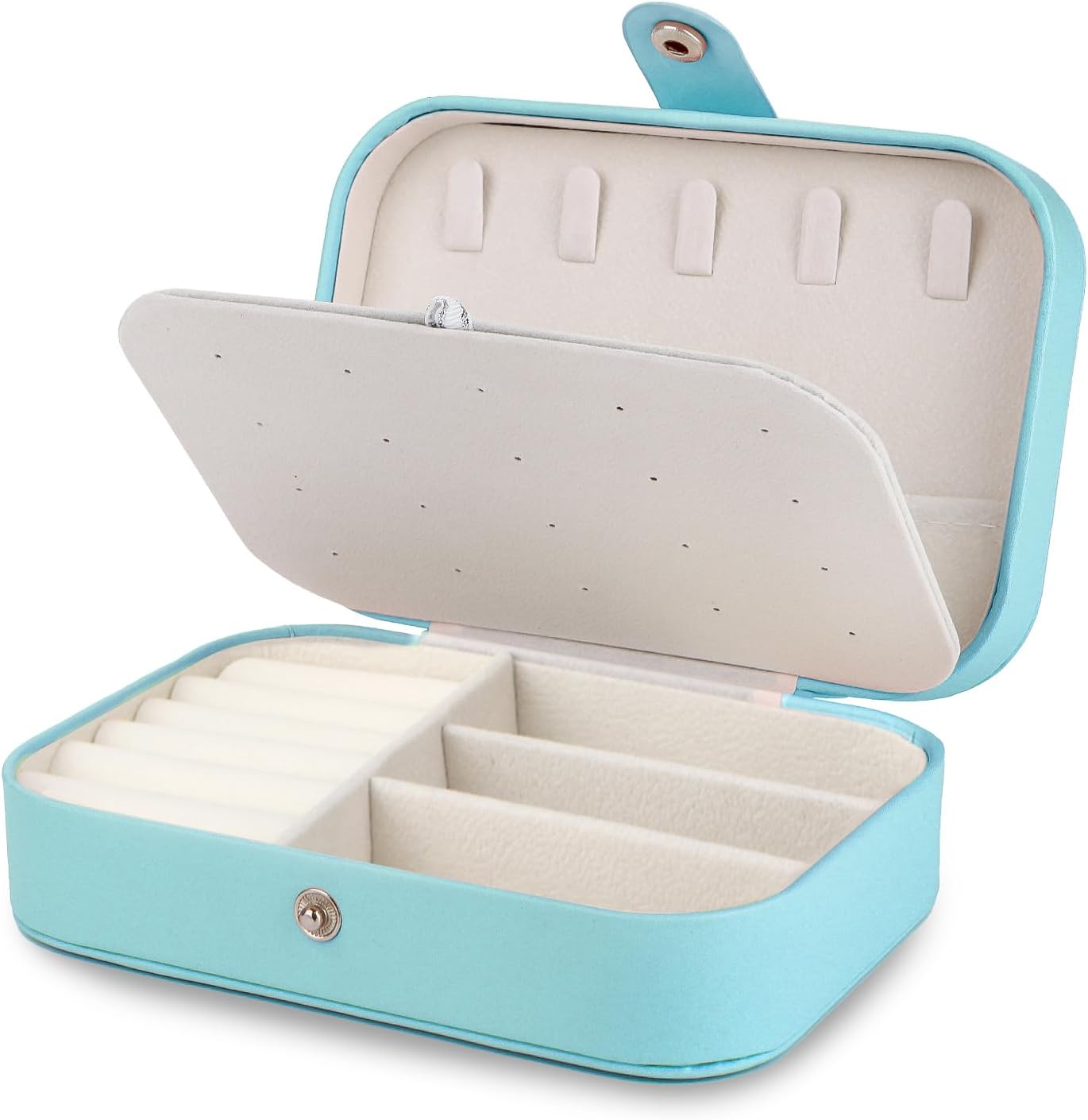 Small Portable Travel Jewelry Box,2 Layer Leather Jewelry Case for Women Girls,Jewelry Organizer Boxes for Stud Earrings,Rings,Necklaces, Bracelets,Gift Idea Christmas Gift-Light Blue