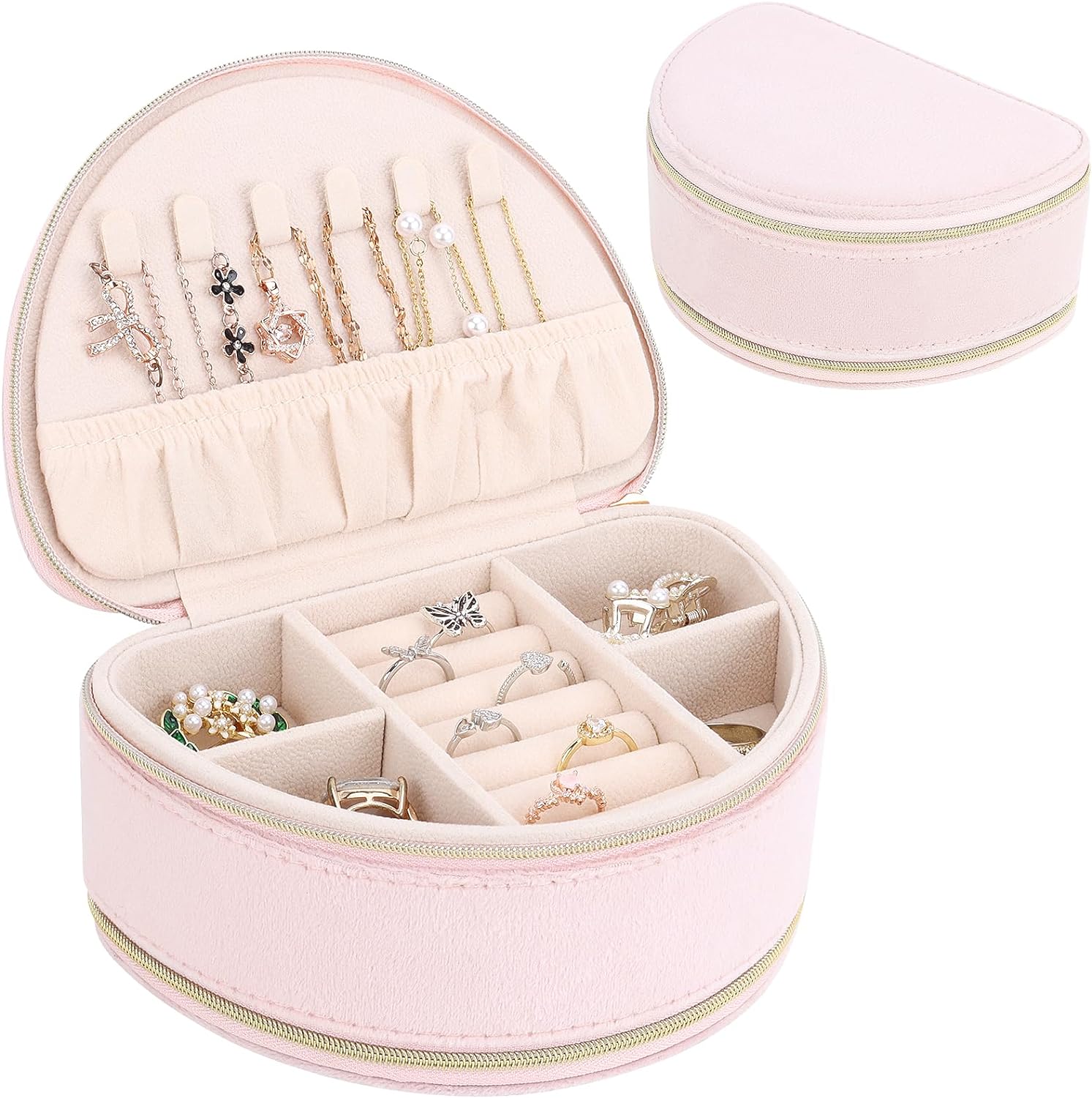 Travel Jewelry Box, Velvet Small Jewelry Boxes, Shell Shapes Travel Jewelry Case, Travel Jewelry Organizer for Rings Earrings Necklaces Bracelets