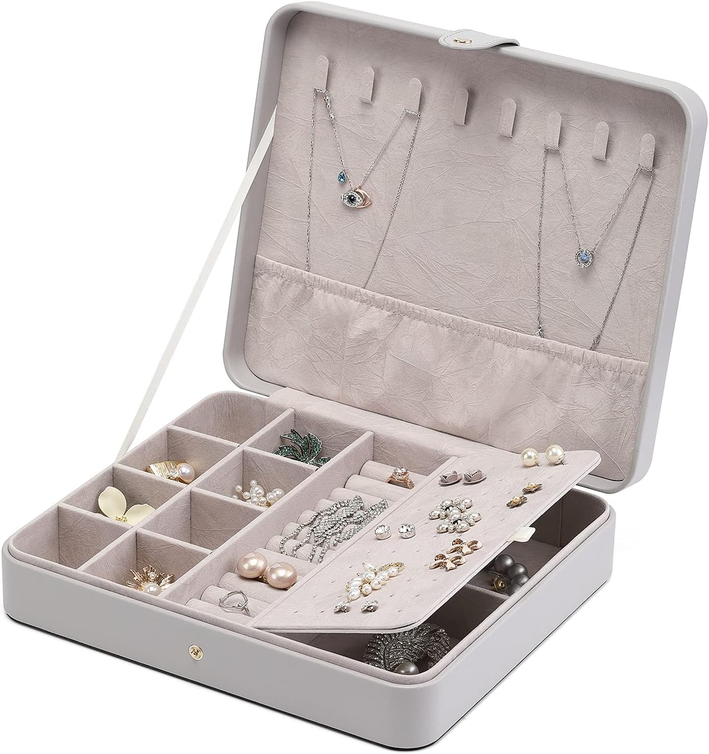 Travel Jewelry Case for Women - Portable Leather Jewelry Organizer Box for Necklace Earrings Ring Bracelet Small Size