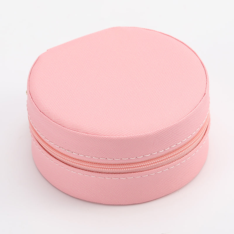 Cross pattern leather round jewelry storage box