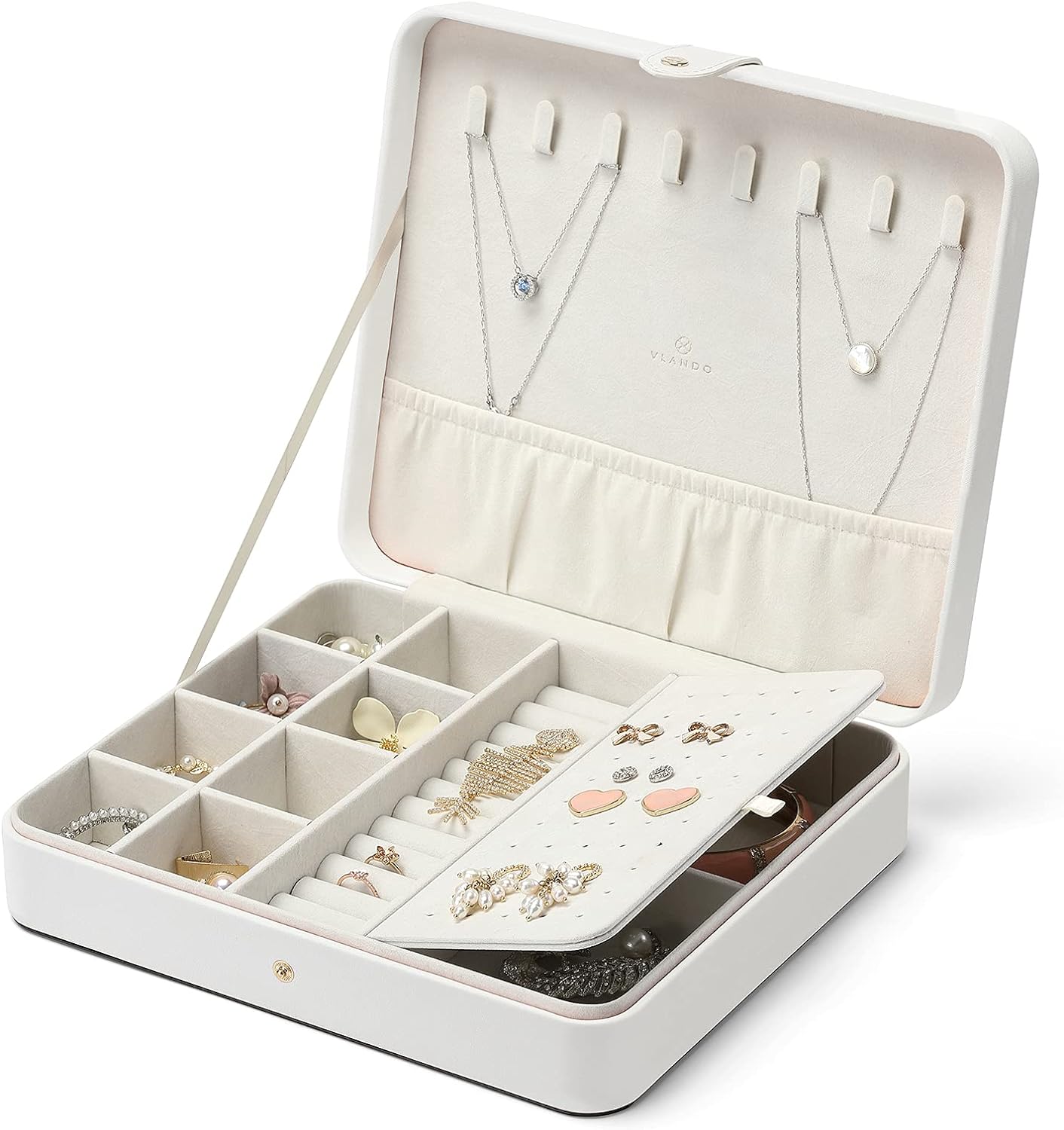 Travel Jewelry Case for Women - Portable Leather Jewelry Organizer Box for Necklace Earrings Ring Bracelet Small Size