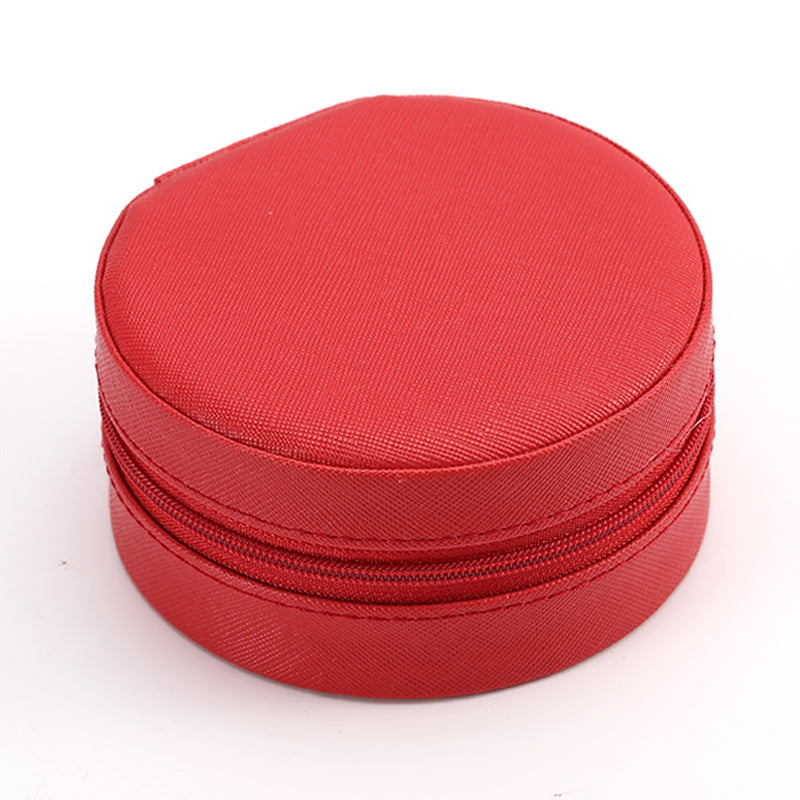 Cross pattern leather round jewelry storage box