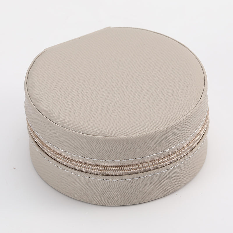 Cross pattern leather round jewelry storage box