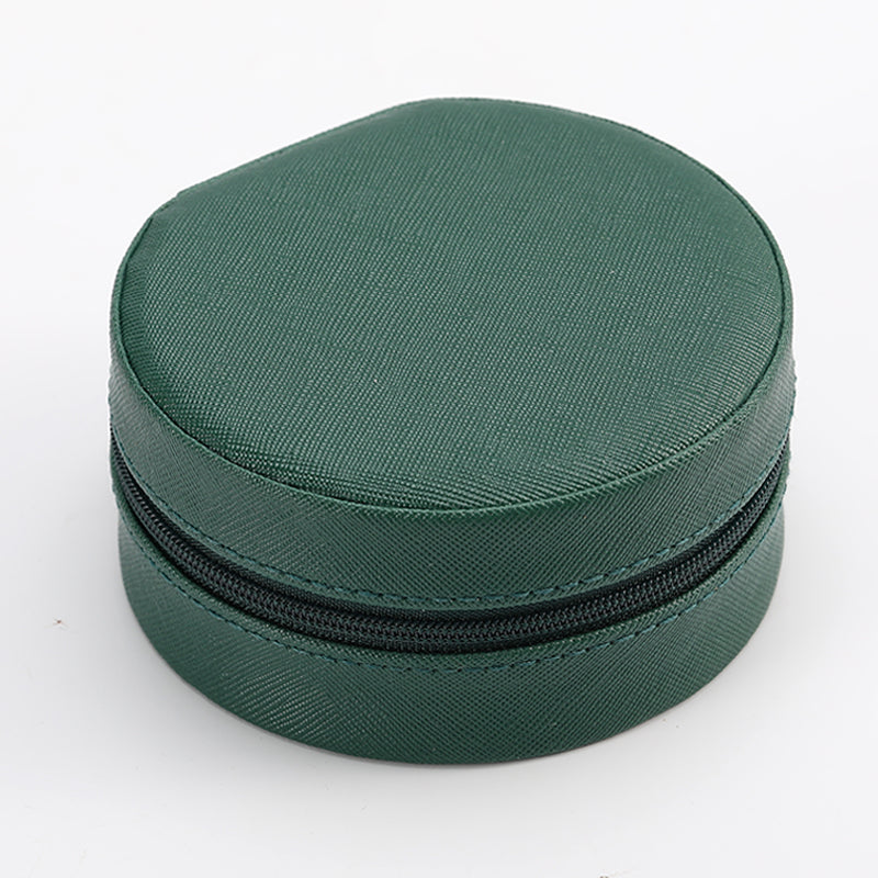 Cross pattern leather round jewelry storage box