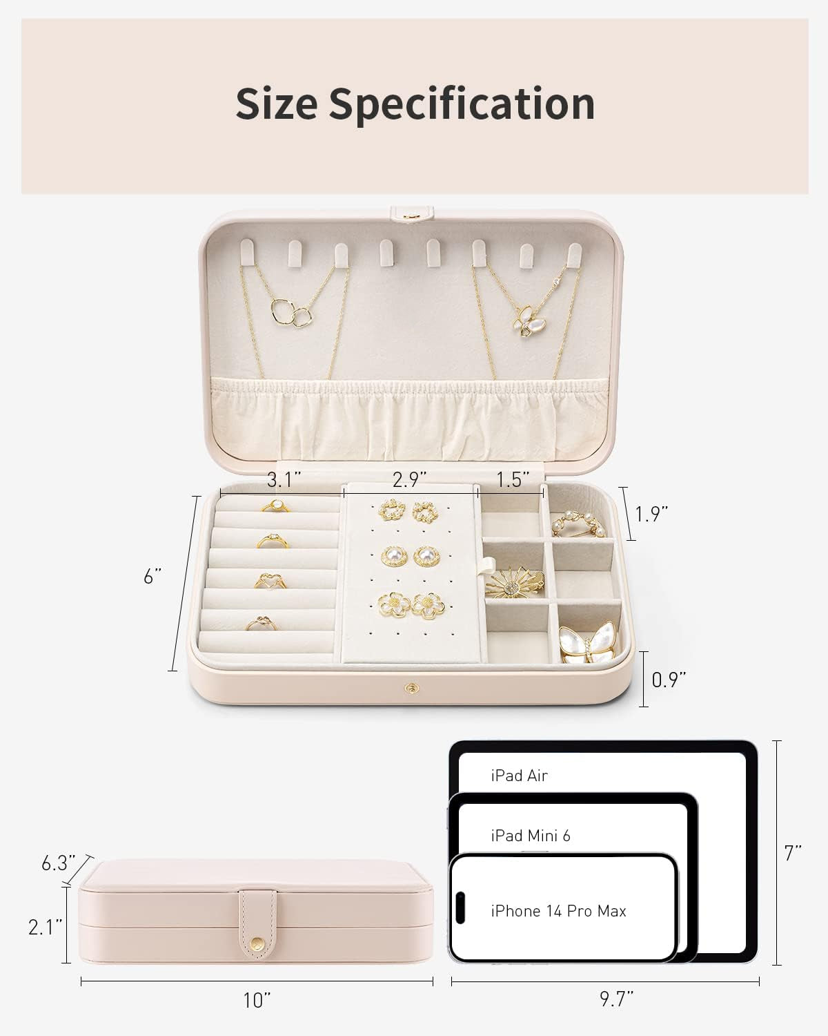 Travel Jewelry Case for Women - Portable Leather Jewelry Organizer Box for Necklace Earrings Ring Bracelet Small Size