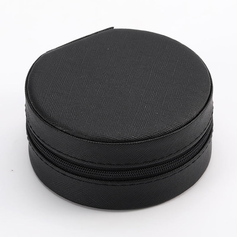 Cross pattern leather round jewelry storage box